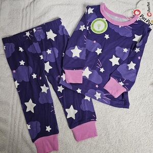 NWT Bamboo Purple Cloud & Star Pajama Set with Pink Trim Glow In Dark